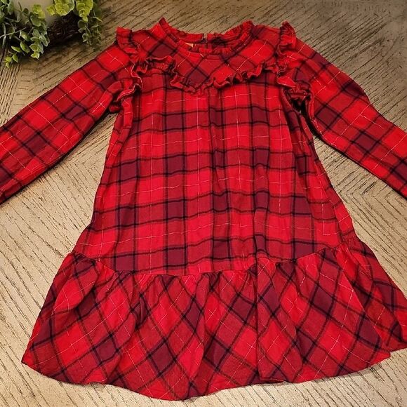 Red Plaid Ruffle Dress Lomg Sleeve Size L Wrangler Girls Excellent New Condition - Picture 1 of 11